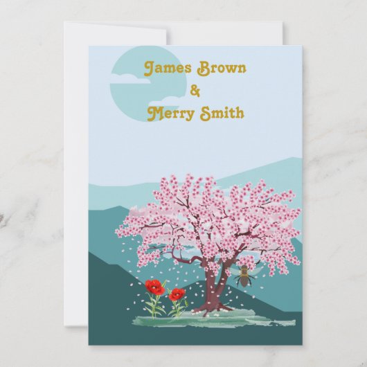 Poppy Seeds Flowers Sakura Bee Wedding Kaart (Voorkant)