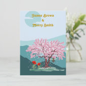 Poppy Seeds Flowers Sakura Bee Wedding Kaart (Staand voorkant)