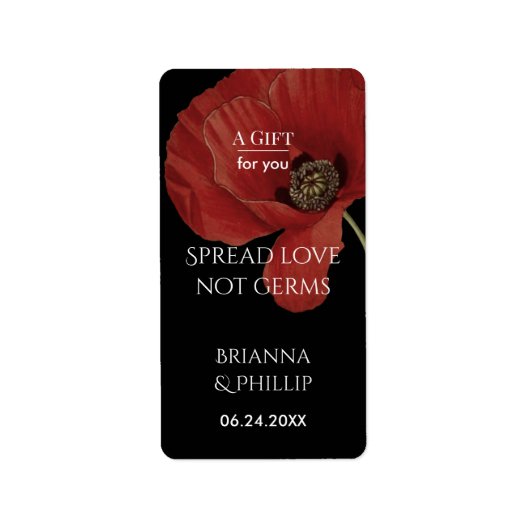 Poppy Spread Love Not Germs Hand Sanitizer Etiket (Voorkant)
