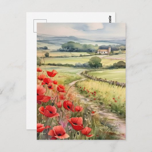 Poppy veld in een landelijk landschap briefkaart (Voorkant / Achterkant)