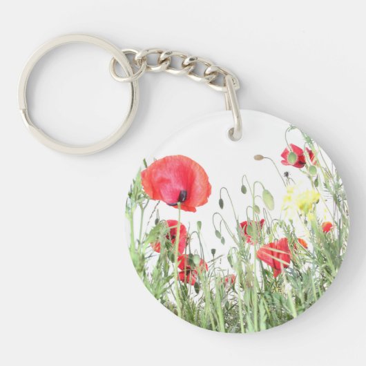 Poppy velden bloemen Zon Natuur bloeit Hart Sleutelhanger (Voorkant)