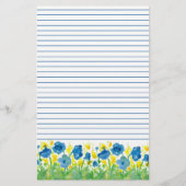 Poppy Waterverf Blauwe Bloemen gevoerd Briefpapier (Voorkant)