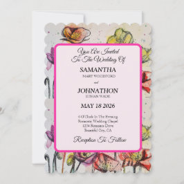 Poppy Waterverf Bloemen Bloemen Huwelijksuitnodigi Kaart