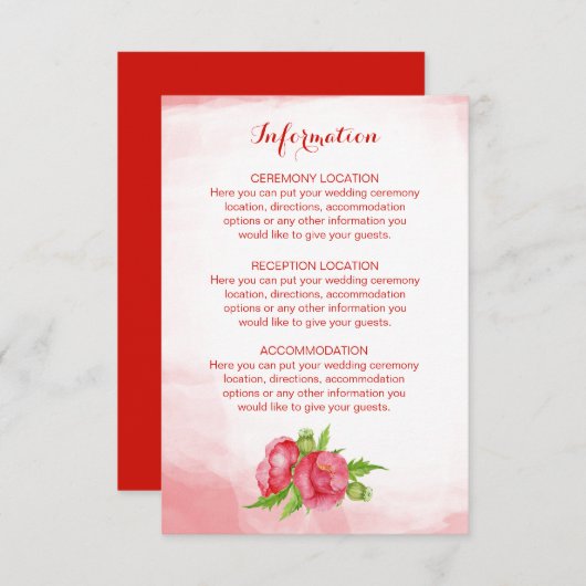 Poppy Waterverf bruiloft informatie Kaarten (Voorkant / Achterkant)