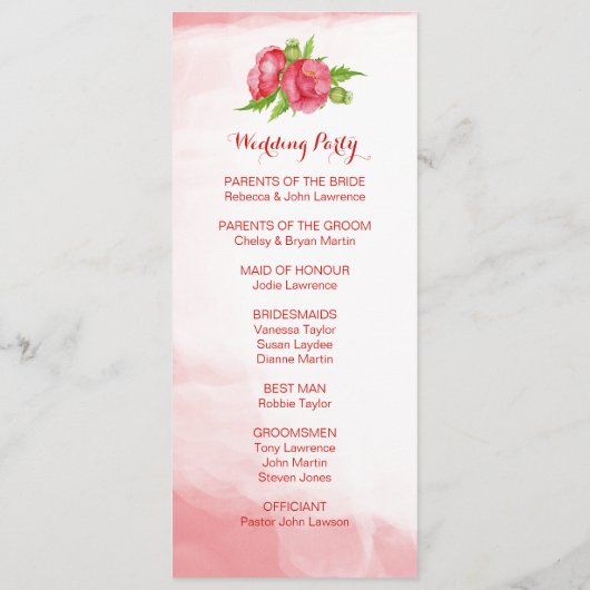 Poppy Waterverf Trouwprogramma's Programmakaart (Achterkant)