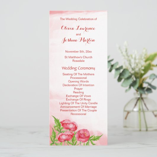 Poppy Waterverf Trouwprogramma's Programmakaart (Staand voorkant)