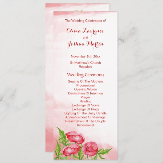 Poppy Waterverf Trouwprogramma's Programmakaart (Voorkant / Achterkant)