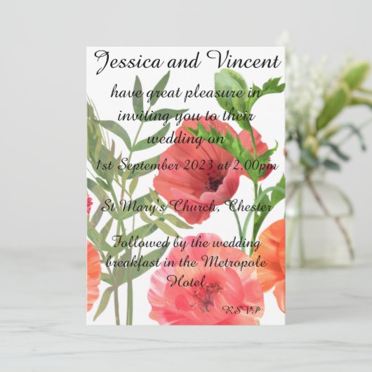 Poppy Wedding Invitation - kan op maat gemaakt wor Kaart (Staand voorkant)