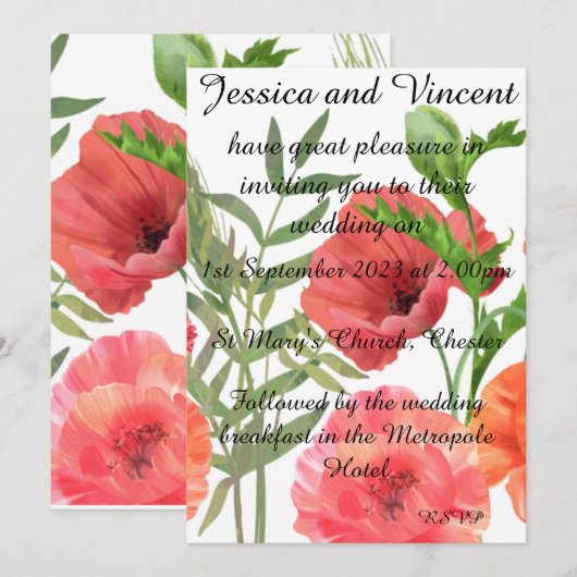 Poppy Wedding Invitation - kan op maat gemaakt wor Kaart (Voorkant / Achterkant)
