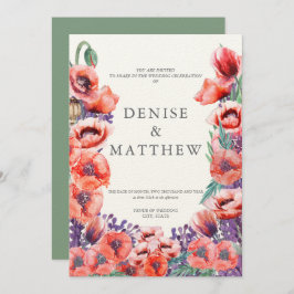 Poppy Wedding Invitation with Basil Back Kaart