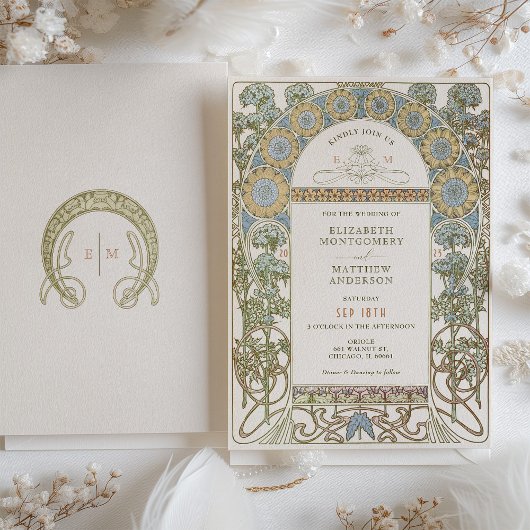 Poppy Wedding Invitations Art Nouveau door Mucha Kaart