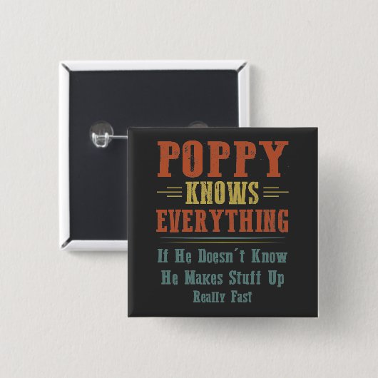 Poppy weet alles vierkante button 5,1 cm (Voorkant /achterkant)