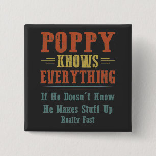 Poppy weet alles vierkante button 5,1 cm