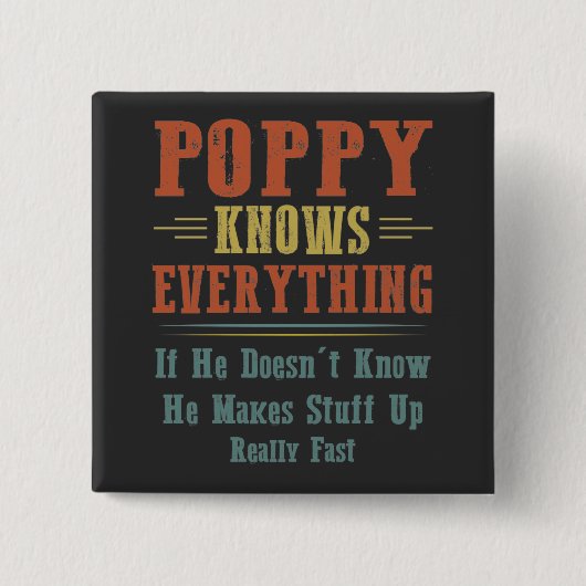 Poppy weet alles vierkante button 5,1 cm (Voorkant)