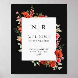 Poppy Wildbloemen Donkere monogram bruiloft Poster