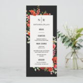 Poppy Wildbloemen Monogram Donkere bruiloft Menu (Staand voorkant)