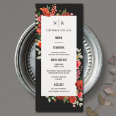 Poppy Wildbloemen Monogram Donkere bruiloft Menu