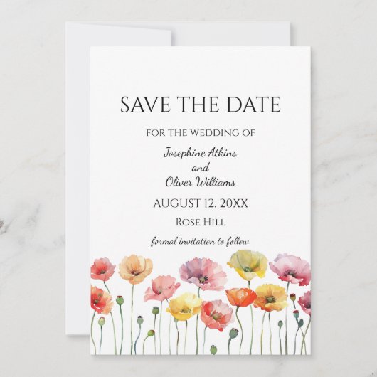 Poppy wilde bloemen bruiloft save the date (Voorkant)