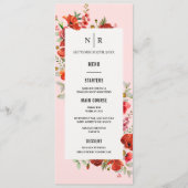Poppy Wildflower Monogram Roze Bruiloft Menu (Voorkant)