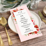 Poppy Wildflower Monogram Roze Bruiloft Menu<br><div class="desc">Wildbloem klaproos ontwerp over lichtroze achtergrond.</div>