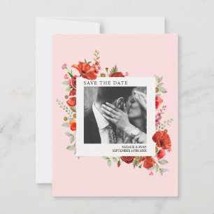 Poppy Wildflower Roze trouwfoto Save The Date