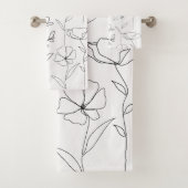 Poppy Wildflower Zwart-wit Minimal Floral Bad Handdoek (Insitu)