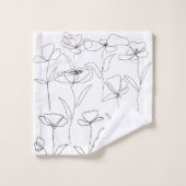 Poppy Wildflower Zwart-wit Minimal Floral Bad Handdoek (Wasdoekje)