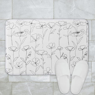 Poppy Wildflower Zwart-wit Minimal Floral Badmat
