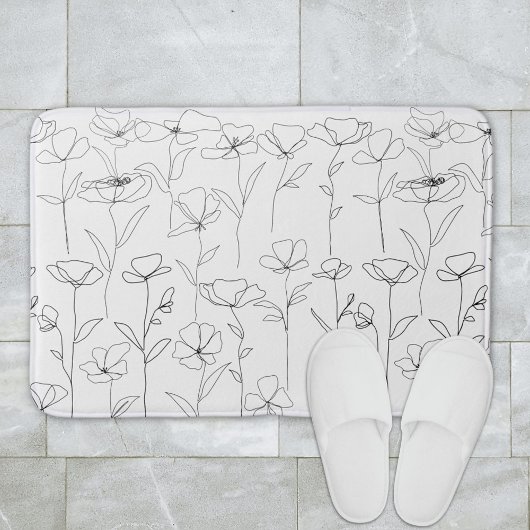 Poppy Wildflower Zwart-wit Minimal Floral Badmat
