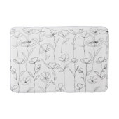 Poppy Wildflower Zwart-wit Minimal Floral Badmat (Voorkant)