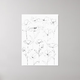 Poppy Wildflower Zwart-wit Minimal Floral Canvas Afdruk