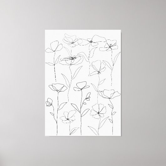 Poppy Wildflower Zwart-wit Minimal Floral Canvas Afdruk (Voorkant)