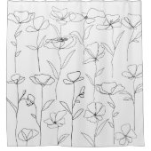 Poppy Wildflower Zwart-wit Minimal Floral Douchegordijn (Voorkant)