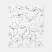 Poppy Wildflower Zwart-wit Minimal Floral Fleece Deken (Voorkant)
