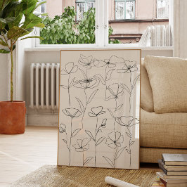 Poppy Wildflower Zwart-wit Minimal Floral Poster