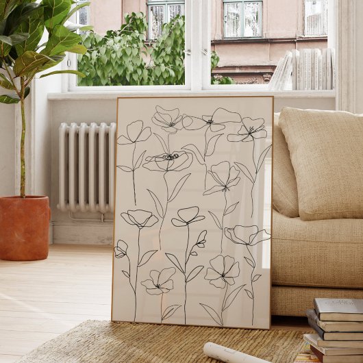 Poppy Wildflower Zwart-wit Minimal Floral Poster