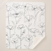 Poppy Wildflower Zwart-wit Minimal Floral Sherpa Deken (Voorkant)