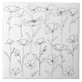 Poppy Wildflower Zwart-wit Minimal Floral Tegeltje (Voorkant)