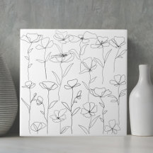 Poppy Wildflower Zwart-wit Minimal Floral