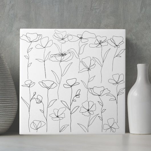 Poppy Wildflower Zwart-wit Minimal Floral Tegeltje