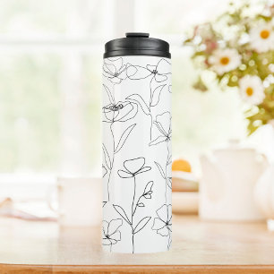 Poppy Wildflower Zwart-wit Minimal Floral Thermosbeker