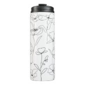 Poppy Wildflower Zwart-wit Minimal Floral Thermosbeker (Voorkant)