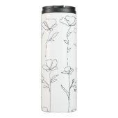 Poppy Wildflower Zwart-wit Minimal Floral Thermosbeker (Achterkant)