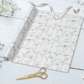 Poppy Wildflower Zwart-wit Minimalistisch Bloemen Cadeaupapier