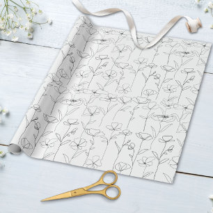 Poppy Wildflower Zwart-wit Minimalistisch Bloemen Cadeaupapier