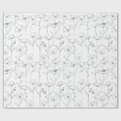 Poppy Wildflower Zwart-wit Minimalistisch Bloemen Cadeaupapier (Vlak)