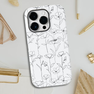 Poppy Wildflower Zwart-wit Minimalistisch Bloemen Case-Mate iPhone 14 Pro Hoesje