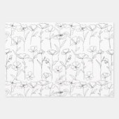 Poppy Wildflower Zwart-wit Minimalistisch Bloemen Inpakpapier Vel (Voorkant 2)