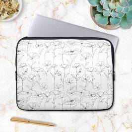 Poppy Wildflower Zwart-wit Minimalistisch Bloemen Laptop Sleeve