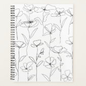 Poppy Wildflower Zwart-wit Minimalistisch Bloemen Planner (Voorkant)
